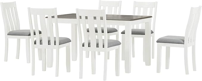 Retro Style 7-Piece Dining Set with Solid Wood Extendable Table and 6 Upholstered Chairs, for Kitchen, Living Room, Home Bar, Easy to Assemble, Gray+ Brown+White - LeafyLoom