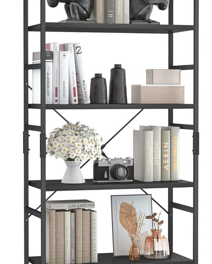 OTK 6 Tier Adjustable Bookshelf, Tall Bookcase, Office Shelf Storage Organizer, Modern Book Shelf for Living Room, Bedroom, and Home Office, Black - LeafyLoom