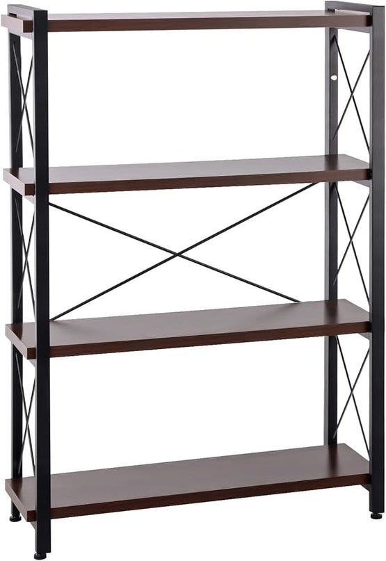 Small Shelf Industrial Bookshelf,4-Tier Wood Short Book Shelf Office Shelves with Metal Frame,Rustic Bookshelves Open Shelf Bookcase for Bedroom,Living Room,Office Home(Berry Brown) - LeafyLoom