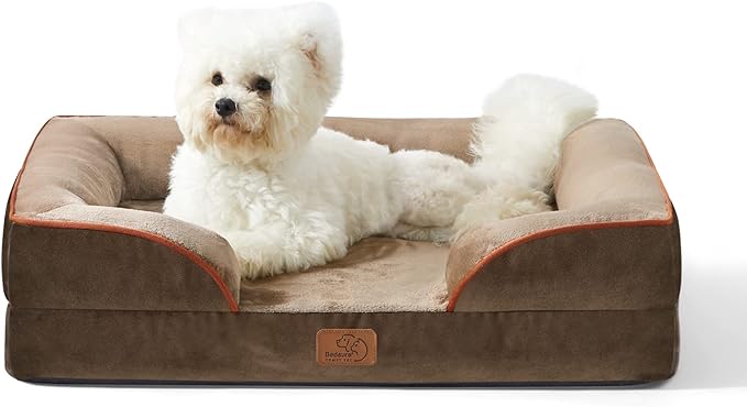 Bedsure Orthopedic Dog Bed for Medium Dogs - Waterproof Dog Sofa Beds Medium, Supportive Foam Pet Couch Bed with Removable Washable Cover, Waterproof Lining and Nonskid Bottom, Brown BEDSURE