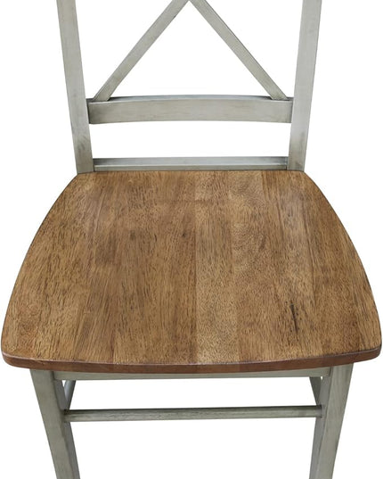 International Concepts X-Back, Set of 2 Chair, Distressed Hickory/Stone - LeafyLoom