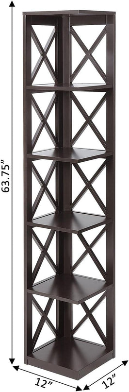 Convenience Concepts Oxford 5 Tier Corner Bookcase, Espresso - LeafyLoom