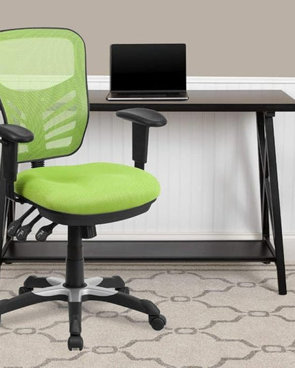 Flash Furniture Nicholas Mid-Back Swivel Office and Gaming Chair, Ergonomic Mesh Office Chair with Adjustable Lumbar Support and Height, Green - LeafyLoom