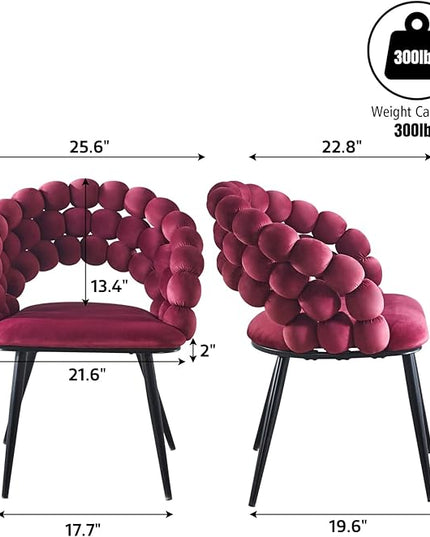 Fuchsia Woven Velvet Barrel Accent Chairs with Black Metal Legs, Upholstered Armchair for Dining Room Vanity Living Room - LeafyLoom