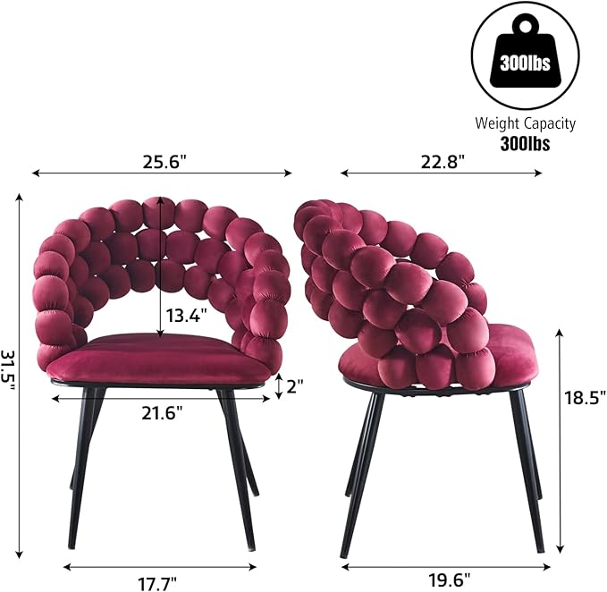Fuchsia Woven Velvet Barrel Accent Chairs with Black Metal Legs, Upholstered Armchair for Dining Room Vanity Living Room - LeafyLoom