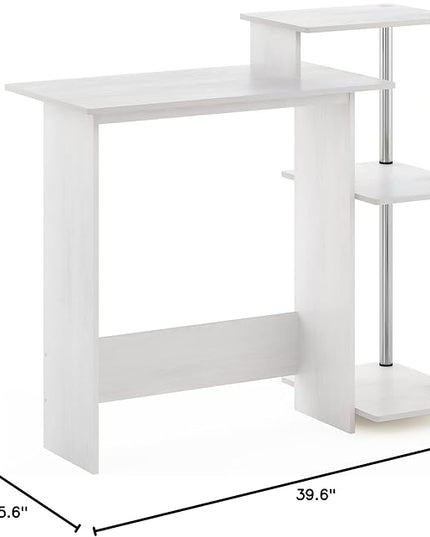 Furinno Efficient Home Laptop Notebook Computer Desk with Square Shelves, Side, White Oak/Chrome - LeafyLoom