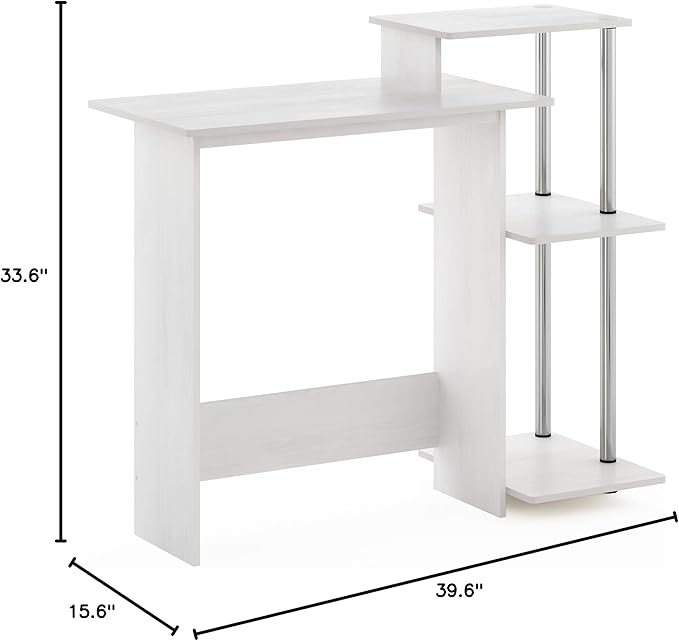 Furinno Efficient Home Laptop Notebook Computer Desk with Square Shelves, Side, White Oak/Chrome - LeafyLoom