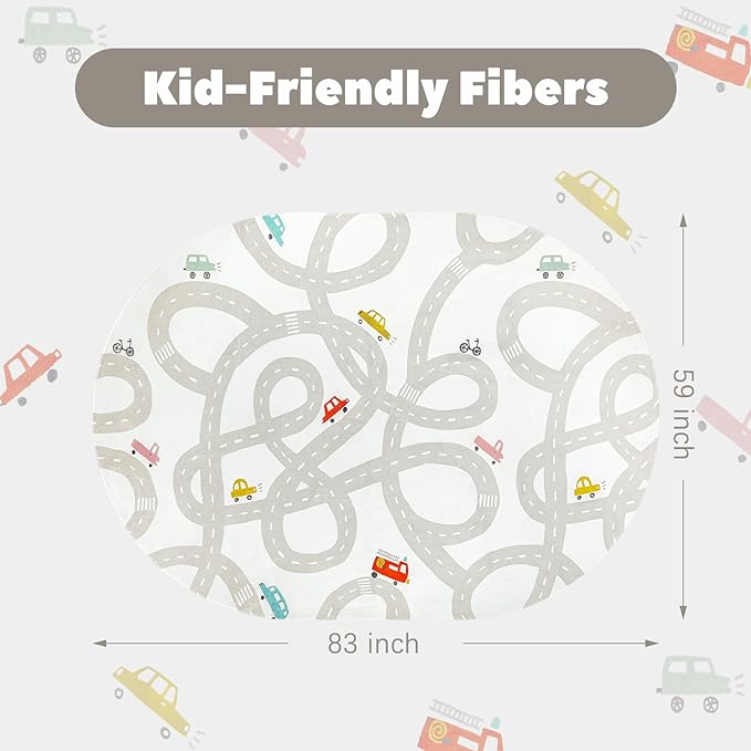 LIVEBOX Grey Car Rug for Playroom, 5'X7' Kids Play Mat for Boys and Girls, Large Road Traffice Rugs for Nursery, Washable Kids Rug Non-Slip Toy Car Mat for Bedroom Toddler Room - LeafyLoom
