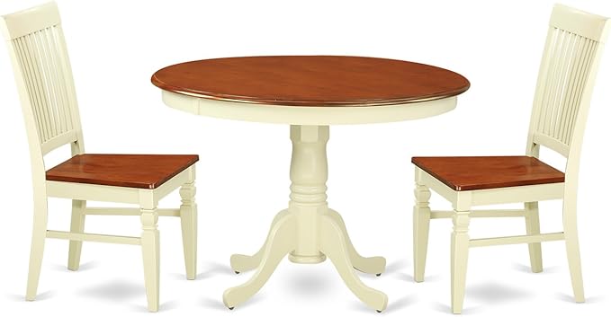 East West Furniture HLWE3-BMK-W Hartland 3 Piece Dinette Set for Small Spaces Contains a Round Table with Pedestal and 2 Dining Chairs, 42x42 Inch - LeafyLoom