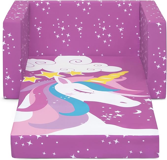 Delta Children Unicorn Cozee Flip-Out Chair For Relaxing - 2-in-1 Convertible Lightweight,Portable Chair to Lounger for Toddlers & Kids - LeafyLoom