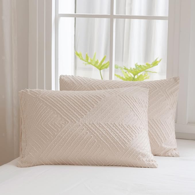Full Comforter Set, Tufted Cream Comforter Set Full, Boho Bedding Comforter Sets Extra Fluffy, Ideal for All Seasons 3 Pieces (1 Comforter, 2 Pillowcases) - LeafyLoom
