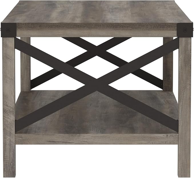 Walker Edison Sedalia Modern Farmhouse Metal X Coffee Table, 40 Inch, Grey Wash - LeafyLoom