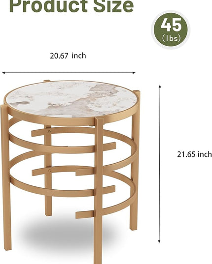 Round Coffee Table Coffee Tables for Living Room Sintered Stone Marble Top Sturdy Metal Frame (Golden, 20.67 inches) - LeafyLoom