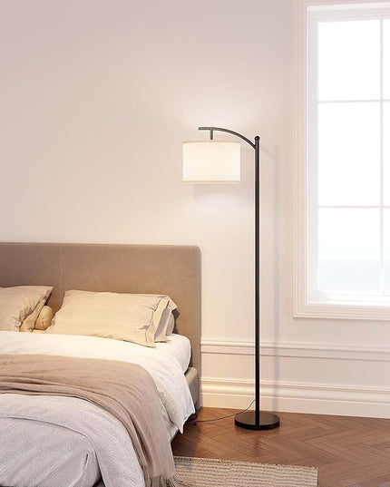 addlon Floor Lamp for Living Room with 3 Color Temperatures, Standing lamp with Linen lampshade for Bedroom, Office, Lamps with 9W LED Bulb Included - Black with Cream Lampshade - LeafyLoom