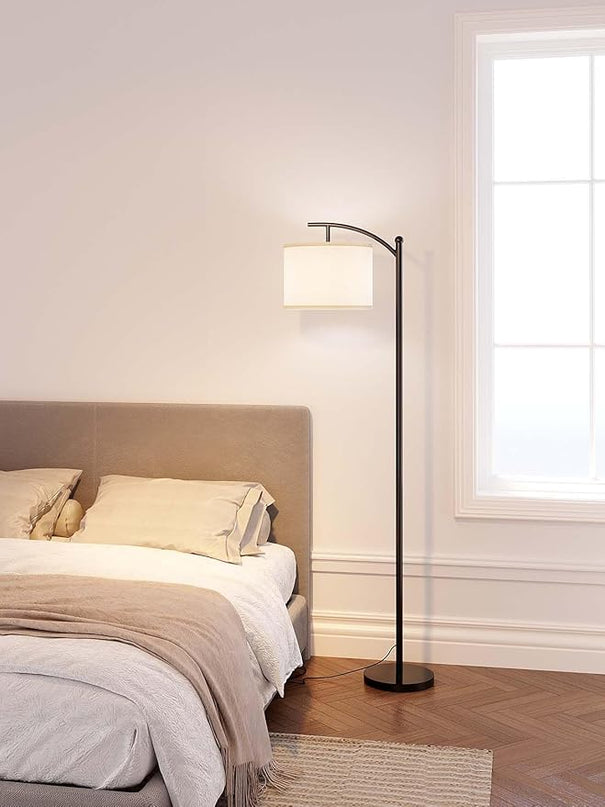 addlon Floor Lamp for Living Room with 3 Color Temperatures, Standing lamp with Linen lampshade for Bedroom, Office, Lamps with 9W LED Bulb Included - Black with Cream Lampshade - LeafyLoom