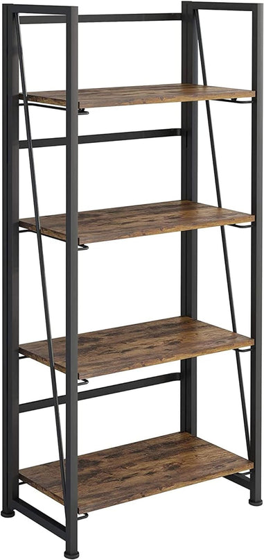 No-Assembly Folding Bookshelf Storage Shelves 4 Tiers Vintage Multifunctional Plant Flower Stand Storage Rack Shelves Bookcase for Home Office (Fire Board) - LeafyLoom