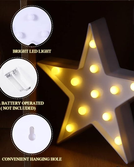 4 Pcs Star Plastic Night Light Battery Operated LED Marquee Star Sign Star Shaped Party Movie Theater Decor Room Wall Lamp for Kids Baby Child Girl Gifts, Birthday Party Christmas Home Bar (White) - LeafyLoom