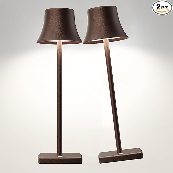 Cordless Table Lamp, Rechargeable LED Battery 5000mAh USB Portable Powered Desk Lamp 3 Levels Brightness Light for Restaurants Bedroom Outdoor (2pack ferruginous) - LeafyLoom