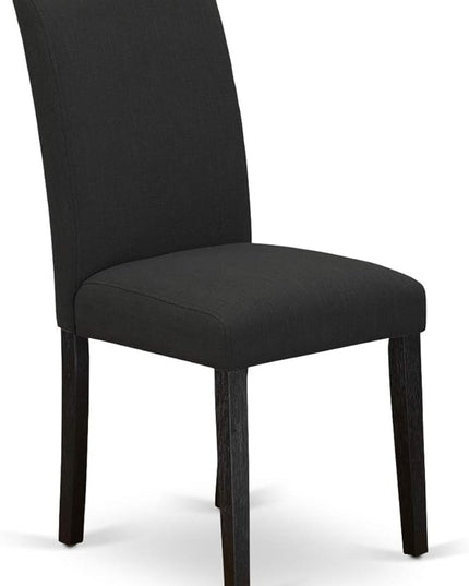 East West Furniture AMAB3-ABK-24 Antique 3 Piece Modern Dining Set Contains a Round Kitchen Table with Pedestal and 2 Black Color Linen Fabric Upholstered Chairs, 36x36 Inch - LeafyLoom