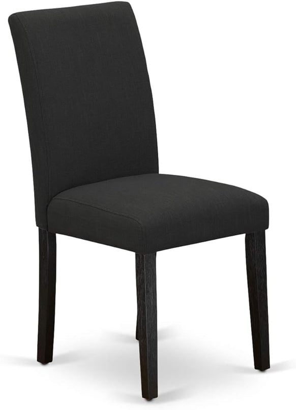 East West Furniture AMAB3-ABK-24 Antique 3 Piece Modern Dining Set Contains a Round Kitchen Table with Pedestal and 2 Black Color Linen Fabric Upholstered Chairs, 36x36 Inch - LeafyLoom