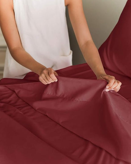 Full Size 4 Piece Sheet Set - Comfy Breathable & Cooling Sheets - Hotel Luxury Bed Sheets for Women & Men - Deep Pockets, Easy-Fit, Extra Soft & Wrinkle Free Sheets - Burgundy Oeko-Tex Bed Sheet Set - LeafyLoom