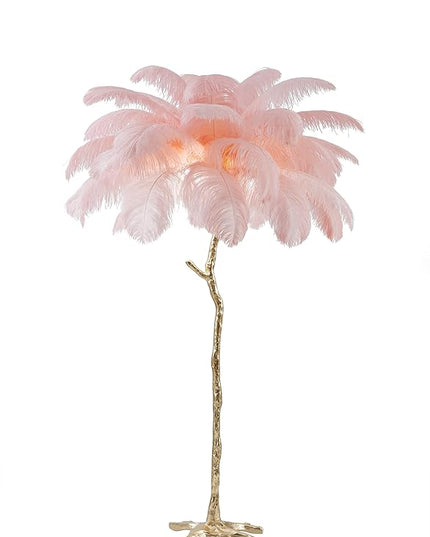 Luxury Resin Ostrich Feather Lamp, 35 Pieces real ostrich feathers,Feather Floor Lamp,Standing Lamp for Living Room, Bedroom and Office 67” Tall Feather Lamp (Pink) - LeafyLoom
