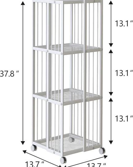 Rotating Bookcase White 3 Tiers Metal Large Capacity Bookshelf, 360°Cubic for Small Space with Storage and Creative Multi-Layer Shelves,Magazine Books for Bedroom Living Room Study Office - LeafyLoom