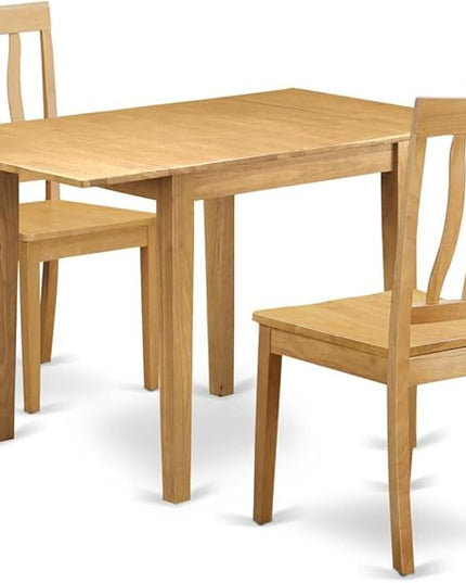 East West Furniture NDAN3-OAK-W Norden 3 Piece Room Furniture Set Contains a Rectangle Dining Table with Dropleaf and 2 Wood Seat Chairs, 30x48 Inch, Oak - LeafyLoom