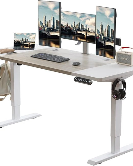 Radlove Electric Height Adjustable Standing Desk, 63x 30 Inches Stand Up Desk Workstation, Splice Board Home Office Computer Standing Table Ergonomic Desk (White+ Oak, 63x30'') - LeafyLoom