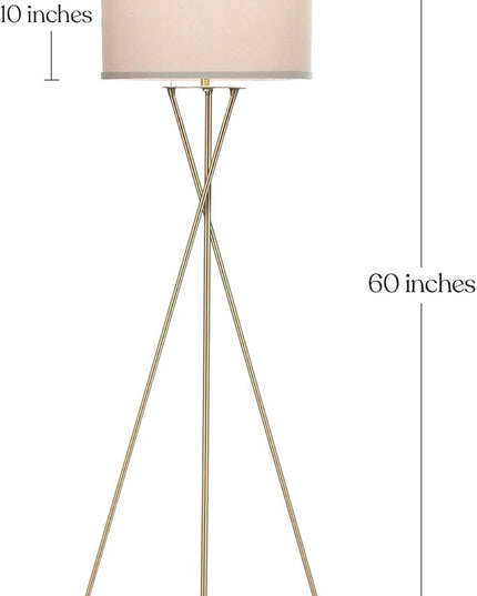 Brightech Jaxon LED Floor lamp, Modern Lamp for Living Rooms & Offices, Tall Lamp with Contemporary Drum Shade, Gold Tripod Standing Lamp for Bedroom Reading, Great Living Room Decor - Black - LeafyLoom