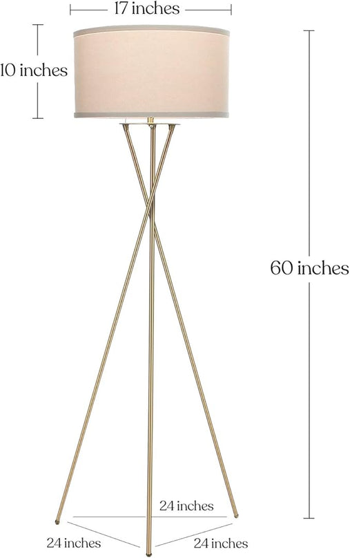 Brightech Jaxon LED Floor lamp, Modern Lamp for Living Rooms & Offices, Tall Lamp with Contemporary Drum Shade, Gold Tripod Standing Lamp for Bedroom Reading, Great Living Room Decor - Black - LeafyLoom