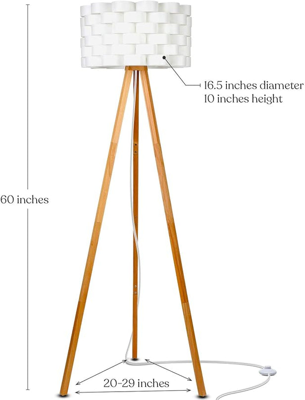Brightech Bijou LED Floor Lamp, Standing Lamp for Bedroom Reading, Tripod Lamp for Living Rooms & Offices, Great Living Room Décor, Bohemian & Vintage Tall Lamp With Soft Light Bulbs - Natural Wood - LeafyLoom
