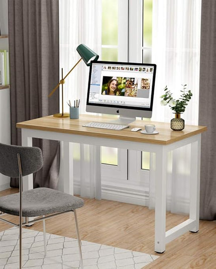 Tribesigns Computer Desk, 47 inch Modern Simple Office Desk Computer Table Study Writing Desk for Home Office, Light Walnut - LeafyLoom