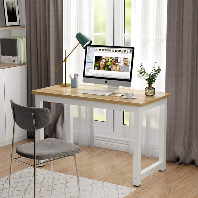 Tribesigns Computer Desk, 47 inch Modern Simple Office Desk Computer Table Study Writing Desk for Home Office, Light Walnut - LeafyLoom