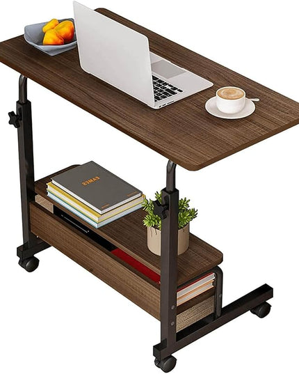 Laptop Table for Work from Home Adjustable Height Student Writing Desk Living Room Bedroom and Other Small Spaces Craft Table with Wheels Rolling Mobile Portable Gaming Desk Brown 31.5x15.7 Inches - LeafyLoom