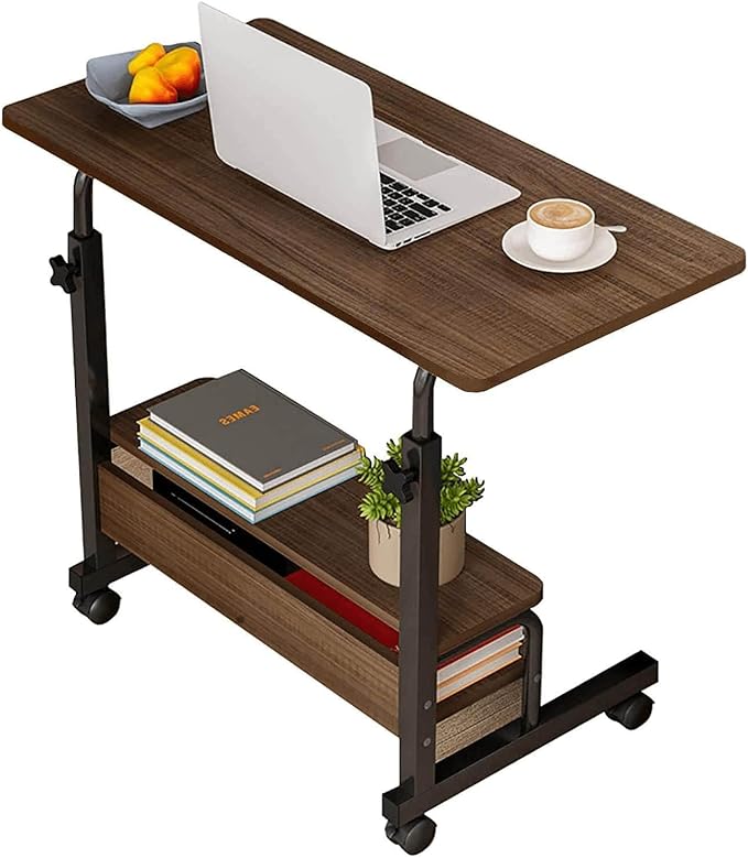Laptop Table for Work from Home Adjustable Height Student Writing Desk Living Room Bedroom and Other Small Spaces Craft Table with Wheels Rolling Mobile Portable Gaming Desk Brown 31.5x15.7 Inches - LeafyLoom