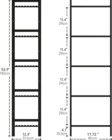 5 Tier Narrow Bookshelf, Bamboo Bookcase, Slim Tall Storage Rack Free Standing Shelving Unit with Adjustable Shelves for Living Room Bedroom Bathroom, Black - LeafyLoom