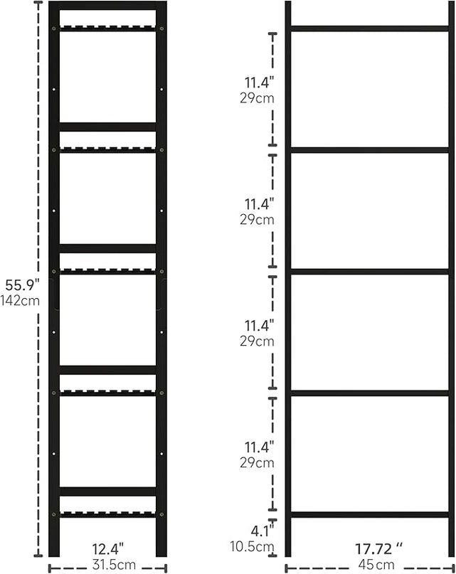 5 Tier Narrow Bookshelf, Bamboo Bookcase, Slim Tall Storage Rack Free Standing Shelving Unit with Adjustable Shelves for Living Room Bedroom Bathroom, Black - LeafyLoom