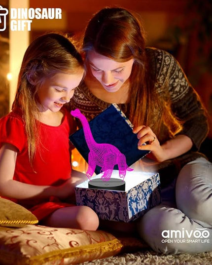 Dinosaur 3D Night Light for Kids 16 Colors Changing 3D Optical Illusion Lamp with Smart Touch & Remote Control, Best Gift for Girls Boys Kids (Dino-Brachiosaurus) - LeafyLoom