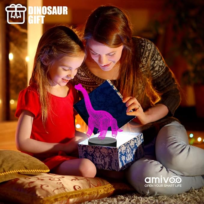 Dinosaur 3D Night Light for Kids 16 Colors Changing 3D Optical Illusion Lamp with Smart Touch & Remote Control, Best Gift for Girls Boys Kids (Dino-Brachiosaurus) - LeafyLoom
