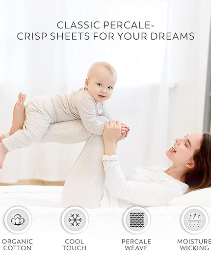 Purity Home Organic 100% Cotton King Size Sheets Set Soft Silver, Percale Weave King Bedding Set, Crisp, Cooling & Breathable Soft Silver Bed Sheets King, Fits Mattress Upto 16" Deep Pocket - LeafyLoom