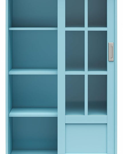 Ameriwood Home Aaron Lane Bookcase with Sliding Glass Doors, Pale Blue - LeafyLoom