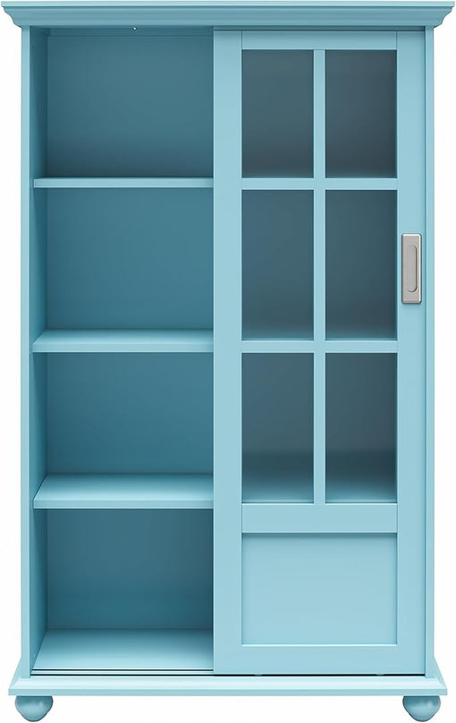 Ameriwood Home Aaron Lane Bookcase with Sliding Glass Doors, Pale Blue - LeafyLoom