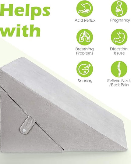 Bed Wedge Pillow, Triangle Adjustable Pillow Wedge, Memory Foam Sleeping Pillow for Legs with Washable Removable Cover, Post Surgery Pillow for Upright Sleeping, Reading, Back Pain - LeafyLoom