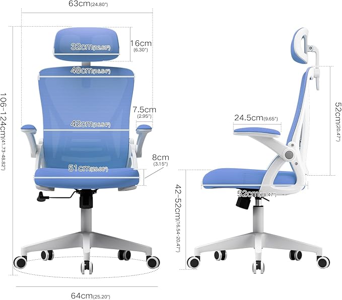 Ergonomic Office Chair, Mid Back Desk Chair with Adjustable Height, Swivel Chair with Flip-Up Arms and Lumbar Support, Breathable Mesh Computer Chair with Headrest (White and Blue) - LeafyLoom