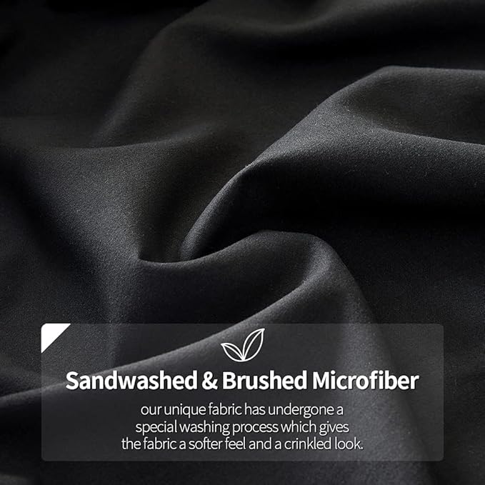 Bed Sheet Set - Brushed Microfiber Bedding - Wrinkle, Fade-Hotel Sheet- Deep Pockets - Easy Fit - Breathable & Cooling Sheets- 4 Piece(Queen,Black) - LeafyLoom