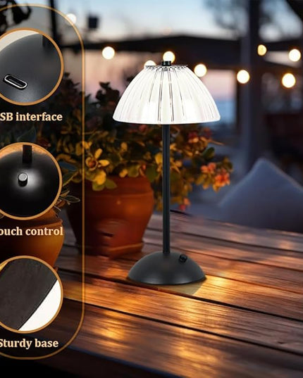 Portable Crystal LED Table Lamp, 3-Levels Brightness Desk Lamp, 3 Color Touch Control Rechargeable Lamp, Night Light, Bedside Lamp,Dining Room Lamp (Black) - LeafyLoom