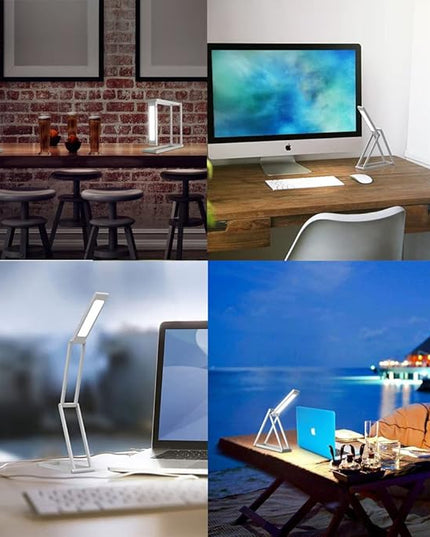 Foldable LED Desk Light, Slim Portable Rechargeable USB Table Light, Eye-Caring Aluminium Alloy Table Lamps,for Home, Reading, Studying, Work, Travel (Silver) - LeafyLoom