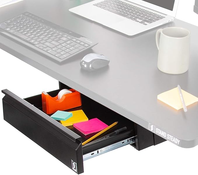 Stand Steady Attachable Under Desk Drawer | Pull-Out Storage Organizer with Smooth Sliding Tracks | Spacious Storage Drawer Easily Mounts to Desks and Workstations (Black / 17.5 x 11.5) - LeafyLoom