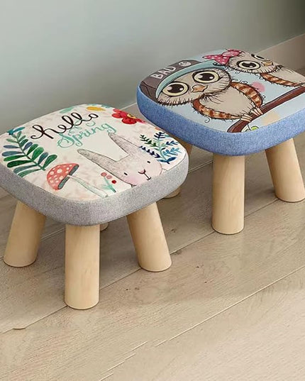 Solid Wood Stool Home Square Low Stool Cute Children's Sofa Stool Chair Fashion Cartoon Creative Small Stool for Kids and Adult, Changing Stool Solid Wood Coffee Table Stool, Bear 330lb (Owl) - LeafyLoom